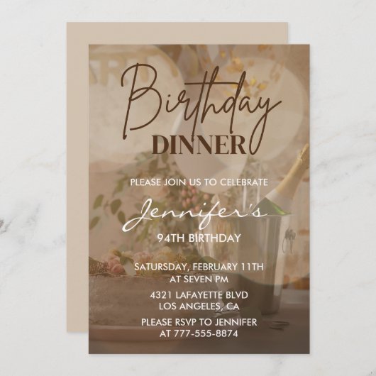 Elegant Modern Diner Champagne 94e verjaardag Kaart (Voorkant / Achterkant)