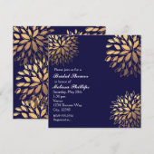 Elegant Modern Donker Navy Blue Folie Floral Invit Kaart (Voorkant / Achterkant)