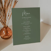 Elegant & modern donker salie groen bruiloft menu reclamebord met voetstuk