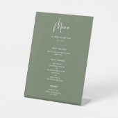 Elegant & modern donker salie groen bruiloft menu reclamebord met voetstuk (Voorkant)