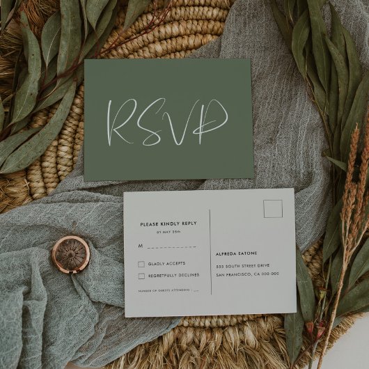 Elegant & modern Donker salie groen bruiloft RSVP Briefkaart