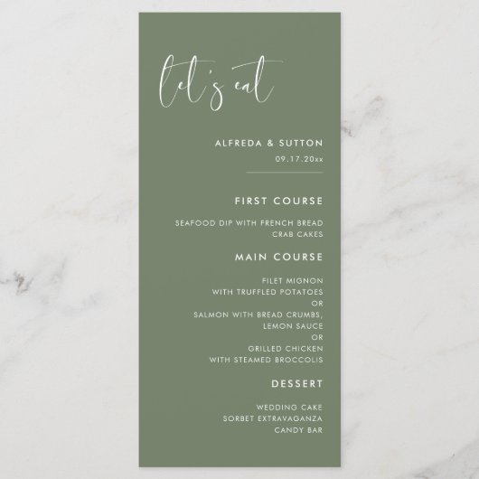 Elegant & modern donker salie groen Let's eat brui Menu (Voorkant)