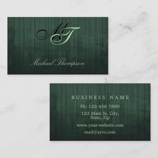 Elegant modern donkergroen zwart metaal visitekaartje (Voorkant / Achterkant)