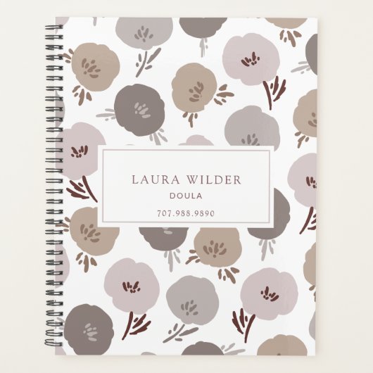 Elegant modern Doula Roos Taupe bloemmotief Planner (Voorkant)