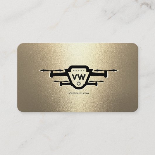 Elegant Modern Drone Operator Gold Monogram Visitekaartje (Voorkant)