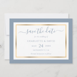 Elegant Modern Dusty Blue and Gold Wedding Save The Date