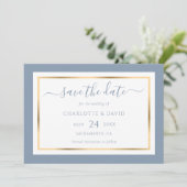 Elegant Modern Dusty Blue and Gold Wedding Save The Date (Staand voorkant)