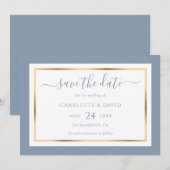 Elegant Modern Dusty Blue and Gold Wedding Save The Date (Voorkant / Achterkant)