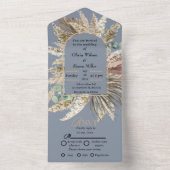 Elegant modern dusty blue boho bruiloft all in one uitnodiging (Binnen)