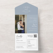 Elegant Modern Dusty Blue Boho QR Code Foto RSVP All In One Uitnodiging (Binnen)