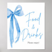 Elegant Modern Dusty Blue Bow Eten en Drinken Teke Poster (Voorkant)