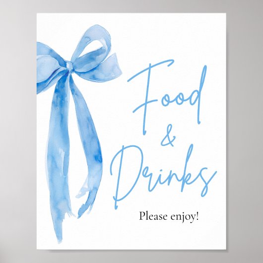 Elegant Modern Dusty Blue Bow Eten en Drinken Teke Poster (Voorkant)