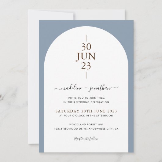 Elegant Modern Dusty Blue door Photo Wedding Kaart (Voorkant)