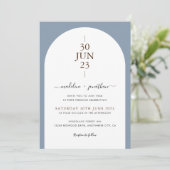 Elegant Modern Dusty Blue door Photo Wedding Kaart (Staand voorkant)
