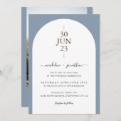 Elegant Modern Dusty Blue door Photo Wedding Kaart (Voorkant / Achterkant)