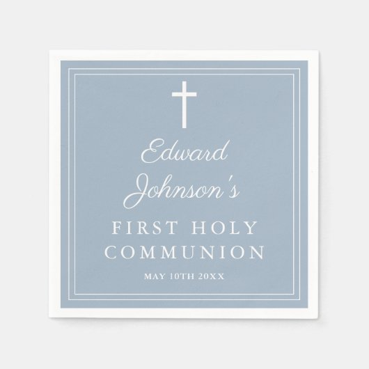 Elegant Modern Dusty Blue First Holy Communion Servet (Voorkant)