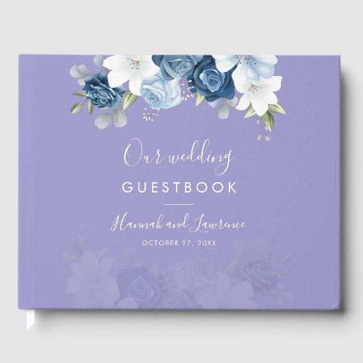 Elegant Modern Dusty Blue Floral Wedding Gastenboek (Voorkant)