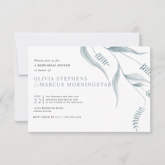 Elegant Modern Dusty Blue Foliage Kaart (Voorkant)