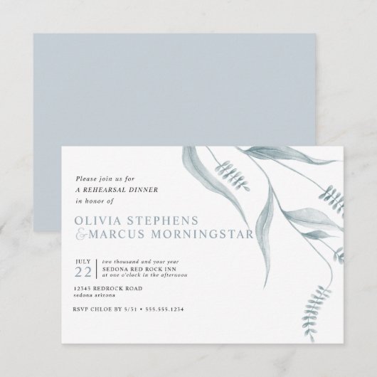 Elegant Modern Dusty Blue Foliage Kaart (Voorkant / Achterkant)