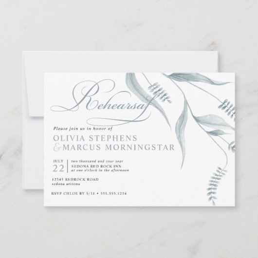 Elegant Modern Dusty Blue Foliage Kaart (Voorkant)