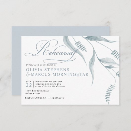 Elegant Modern Dusty Blue Foliage Kaart (Voorkant / Achterkant)