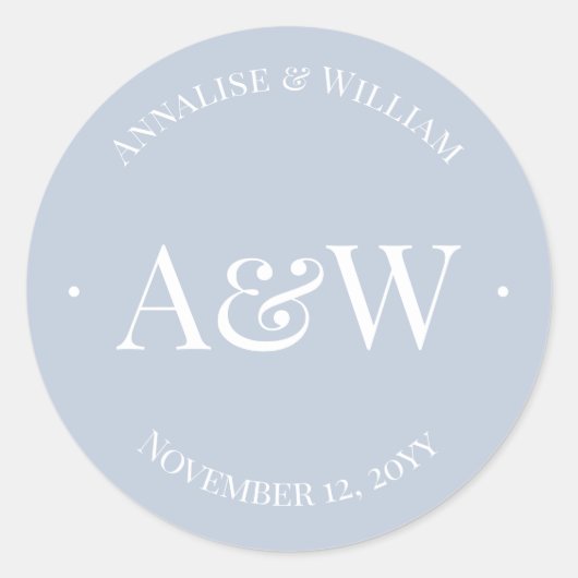 Elegant Modern Dusty Blue Monogram Weddenschap Ronde Sticker (Voorkant)