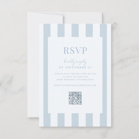 Elegant Modern Dusty Blue Striped Wedding RSVP Kaartje (Voorkant)
