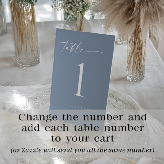 Elegant Modern Dusty Blue Wedding Table Numbers Reclamebord Met Voetstuk