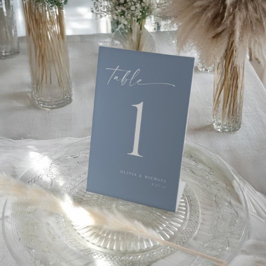 Elegant Modern Dusty Blue Wedding Table Numbers Reclamebord Met Voetstuk