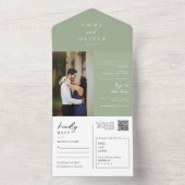 Elegant Modern Dusty Green Boho QR Code Photo RSVP All In One Uitnodiging (Binnen)