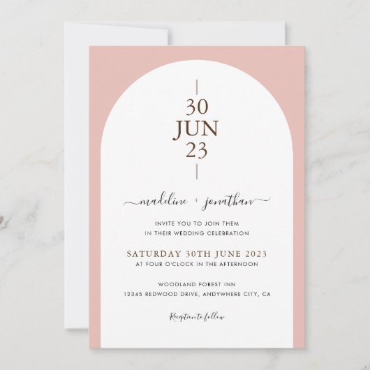 Elegant Modern Dusty Pink Pink Porto Wedding Infor Kaart (Voorkant)