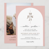 Elegant Modern Dusty Pink Pink Porto Wedding Infor Kaart (Voorkant / Achterkant)