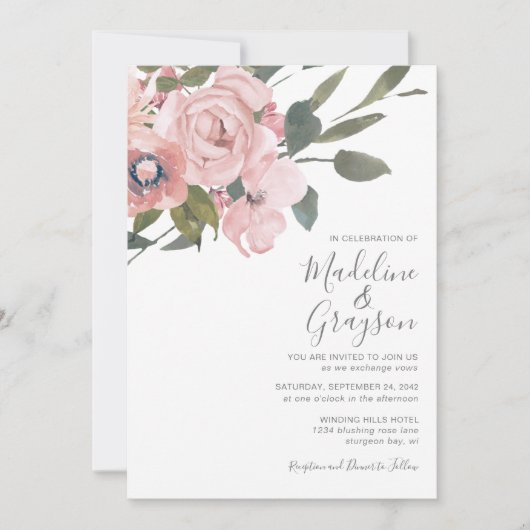 Elegant Modern Dusty Pink Rose Floral Wedding Kaart (Voorkant)