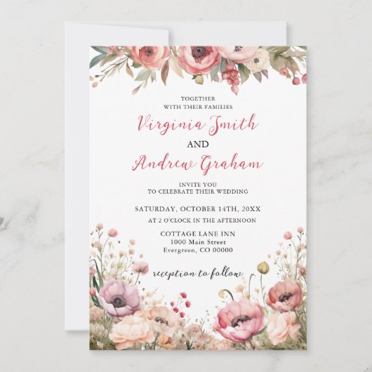 Elegant Modern Dusty Pink Rose Floral Wedding Kaart (Voorkant)