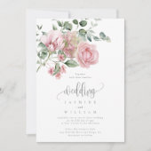 Elegant Modern Dusty Pink Rose Floral Wedding Kaart (Voorkant)