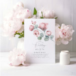 Elegant Modern Dusty Pink Rose Floral Wedding Kaart<br><div class="desc">Stambloemen van roos,  zacht zout,  groene eucalyptusbladeren,  trouwuitnodigingen</div>