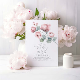 Elegant Modern Dusty Pink Rose Floral Wedding Kaart