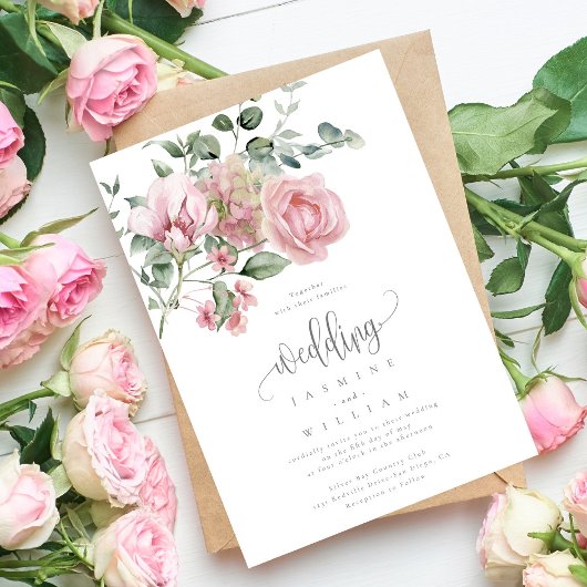 Elegant Modern Dusty Pink Rose Floral Wedding Kaart