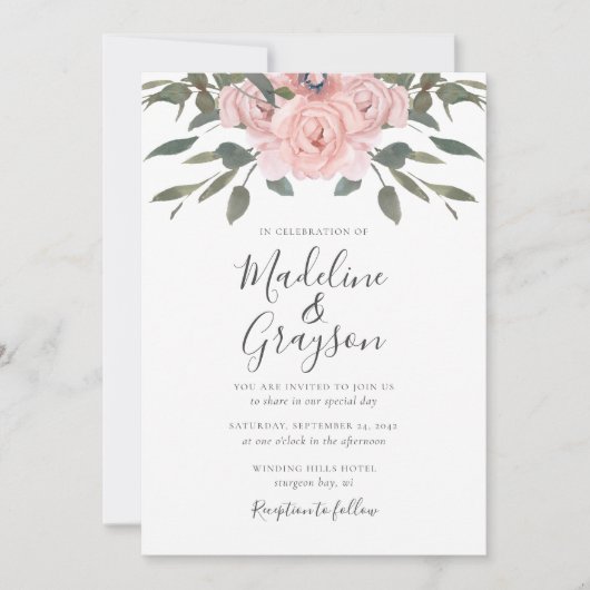 Elegant Modern Dusty Roos Floral Wedding Kaart (Voorkant)