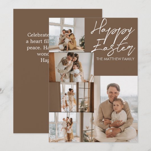 elegant Modern Easter, familie vijf fotocollage Feestdagenkaart (Voorkant / Achterkant)