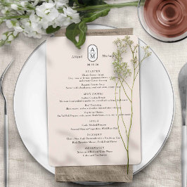 Elegant modern eenvoudig beige, boog initialen bru menu