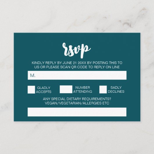 Elegant Modern Eenvoudig Blauwgroen Huwelijk QR Co Informatiekaartje (Voorkant)