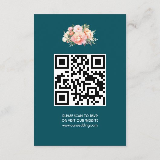 Elegant Modern Eenvoudig Blauwgroen Huwelijk QR Co Informatiekaartje (Achterkant)