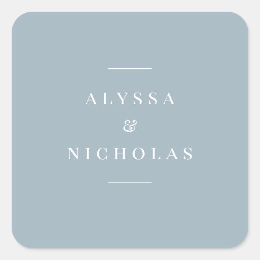 Elegant Modern Eenvoudig Bruiloft Stoffig Blauw Ch Vierkante Sticker (Voorkant)