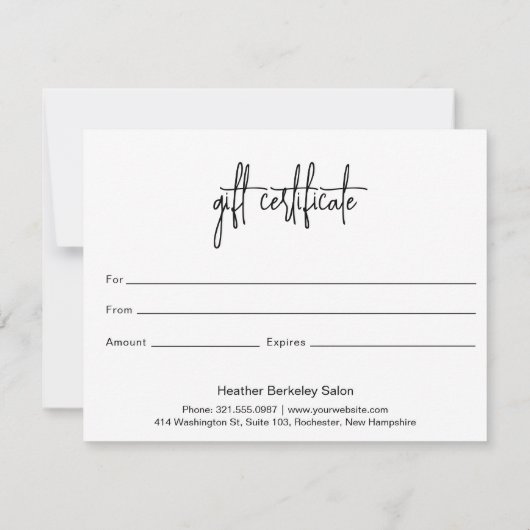 Elegant modern Eenvoudig Business Cadeaucertificaa (Achterkant)