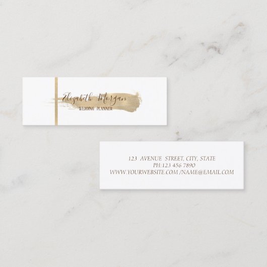 Elegant modern, eenvoudig, gouden streep, penseels mini visitekaartje (Voorkant / Achterkant)