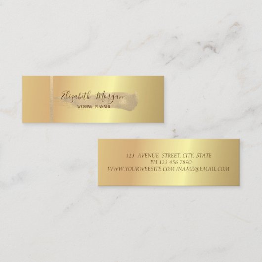 Elegant modern, eenvoudig, gouden streep, penseels mini visitekaartje (Voorkant / Achterkant)