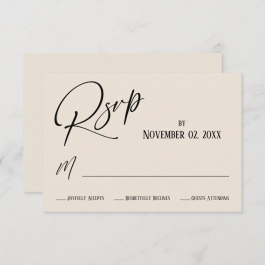Elegant, modern, eenvoudig handschrift RSVP kaartje (Voorkant / Achterkant)