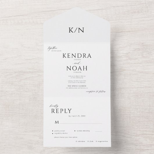 Elegant modern eenvoudig minimaal monogram bruilof all in one uitnodiging (Binnen)