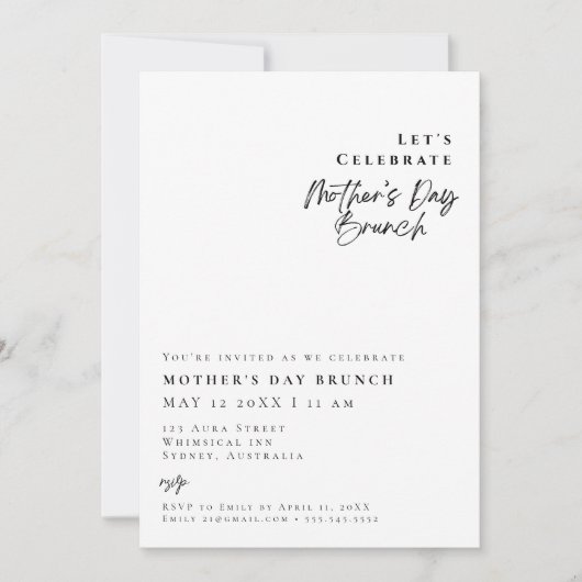 Elegant modern Eenvoudig moederdag BRUNCH Invitat Kaart (Voorkant)